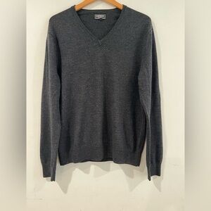 Express men's grey sweater 100% extra fine merino wool V neck L